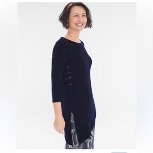 Chico’s Travelers lace up side asymmetrical black 3/4 length sleeve 0 small